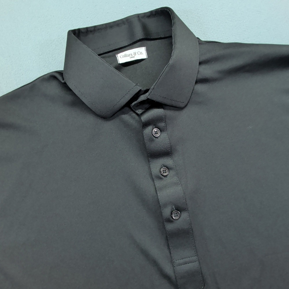 Collars & Co. Dress Collar Polo Mens Large Black Short Sleeve Performance Shirt